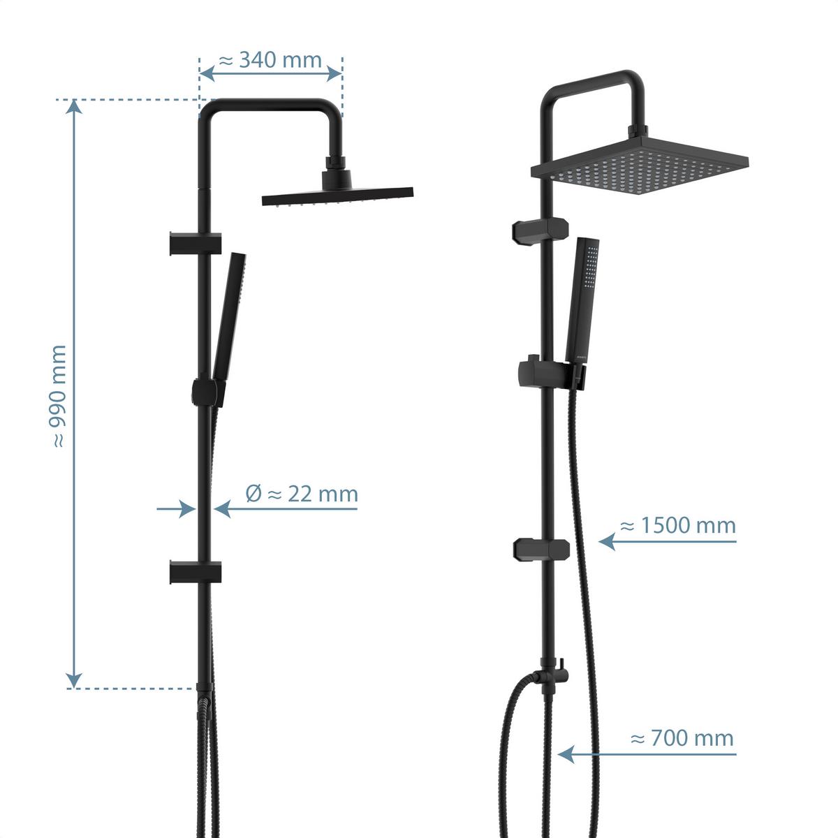 Überkopfbrauseset Tokyo Schwarz matt - Schwarz, Metall (34/99/5,5cm) - Mömax