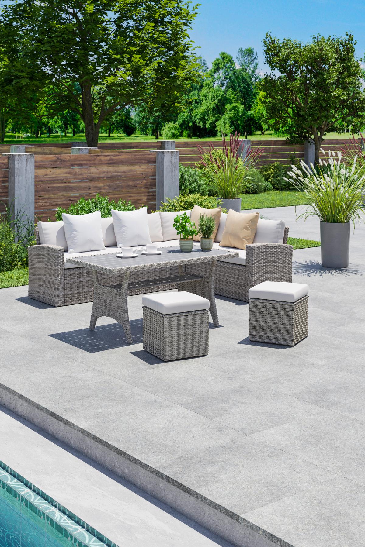 Lounge Garnitura Alex, Siva, 5-Delno - siva, Moderno, umetna masa/tekstil (179/73/68cm)