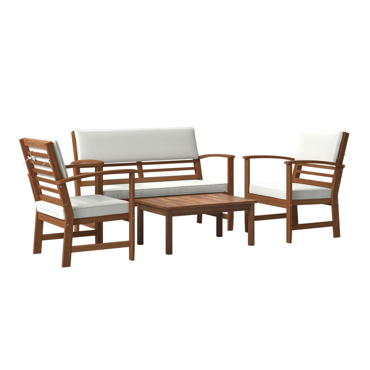 Lounge Garnitura Zypern, Naravna, Bež, 4-Delno - krem barve/barve akacije, Natur, les (120/80/60cm) - Mömax