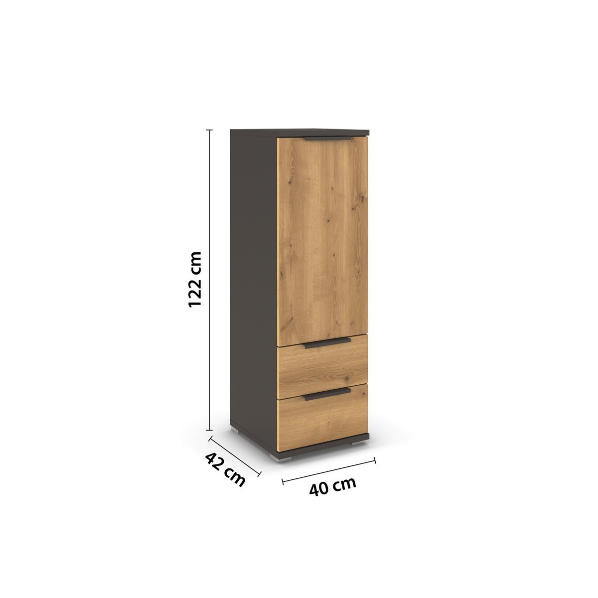 Komoda Endora, Barva Hrasta, Barva Grafita - barve hrasta/barve aluminija, Konvencionalno, kovina/umetna masa (40/122/42cm) - Xora