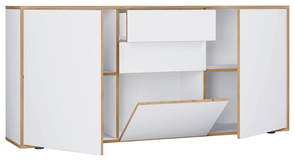 KOMMODE SALIA B160 - Honigeiche/Weiss, Design, Holzwerkstoff/Kunststoff (160/74/33cm) - MID.YOU
