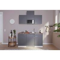 Miniküche Economy m. Geräten Grau B: ca. 150 cm - Edelstahlfarben/Nussbaumfarben, Basics, Holzwerkstoff/Kunststoff (150cm) - Respekta