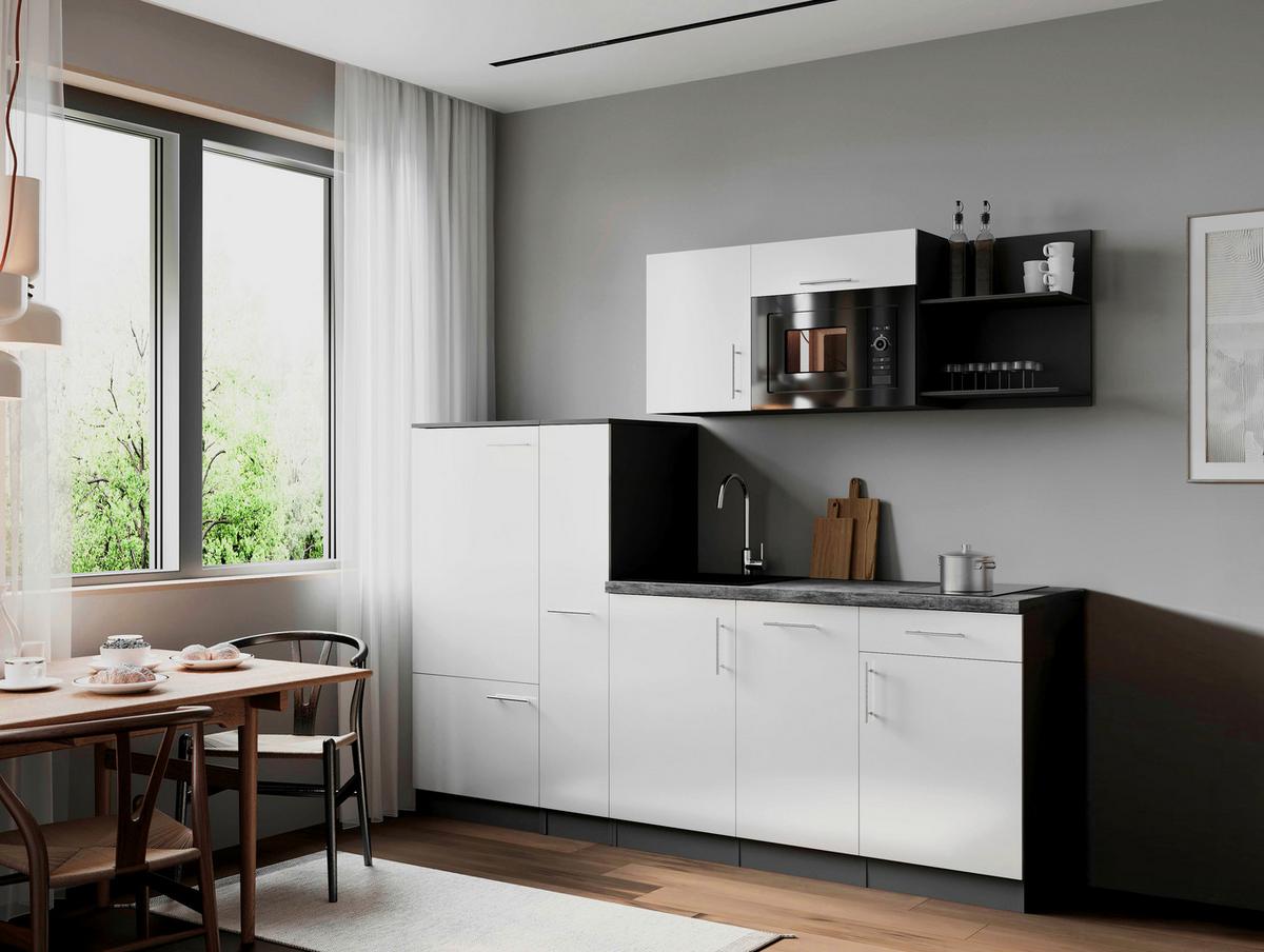 Küchenblock Oliver m. Geräten Weiß - Weiß/Grau, Trend, Holzwerkstoff/Metall (235cm) - Respekta