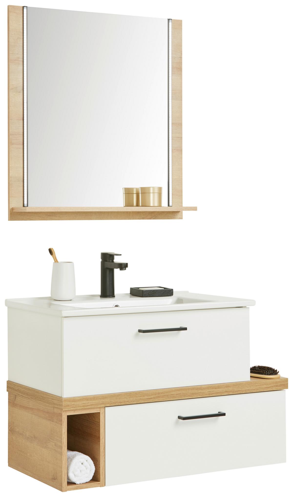 Kupaonica Bavelli - bijela/boje hrasta, Moderno, drvni materijal/keramika (88cm) - Pelipal