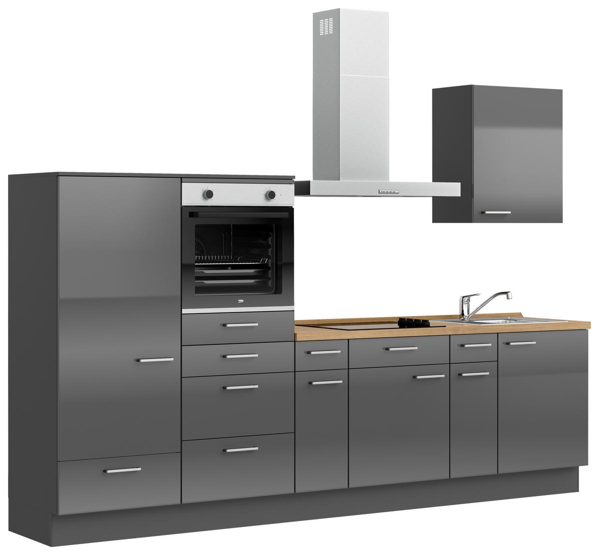 Küchenblock Flash Low m. Geräten Schieferfarben - Schieferfarben/Edelstahlfarben, MODERN, Holzwerkstoff/Metall (300cm) - Nobilia