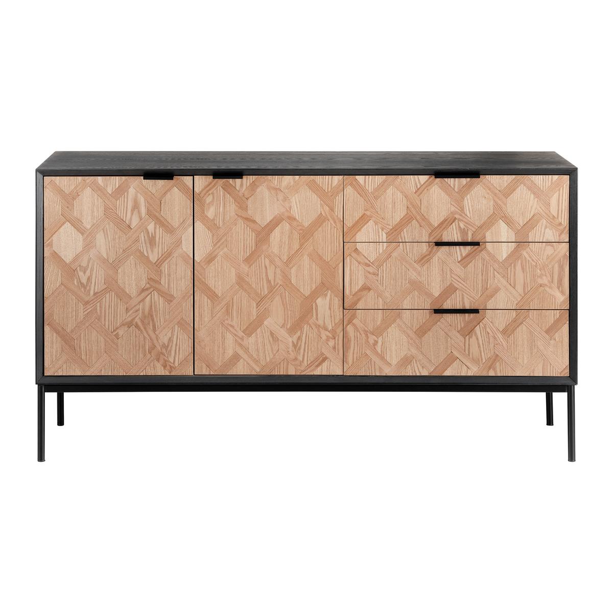 Sideboard Milano Schwarz/Esche furniert - Eschefarben/Schwarz, MODERN, Holz/Metall (144/79/40cm) - Bessagi Home