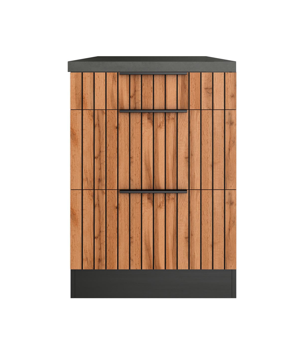 Schubkastenunterschrank Liverpool Eiche/Graphitfarben - Schieferfarben/Eiche Wotan, Basics, Holzwerkstoff/Metall (60/86/60cm) - Held