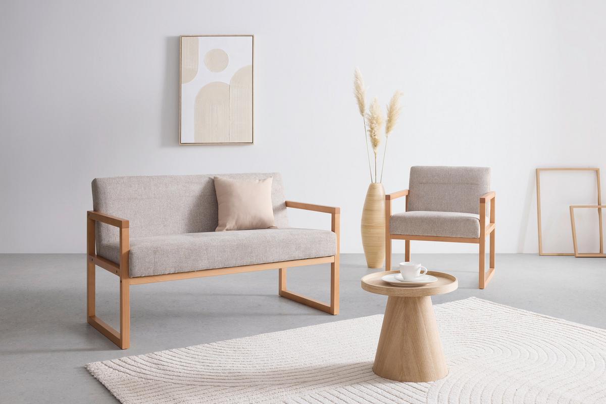 2-Sitzer-Sofa Malmö Hellgrau - Hellgrau/Naturfarben, MODERN, Holz/Textil (120/75/69cm) - Mömax