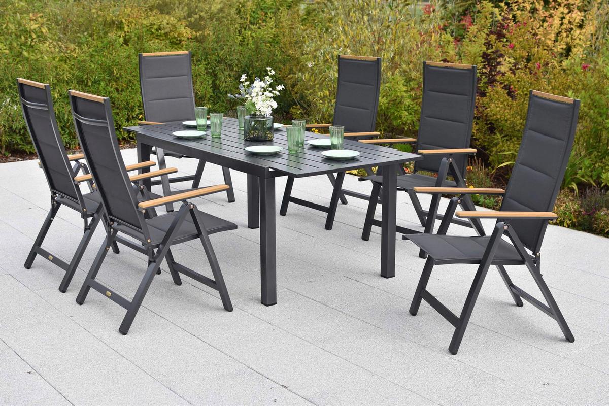 Gartentischgruppe Verona 7-tlg. Graphitfarben - Graphitfarben/Grau, KONVENTIONELL, Kunststoff/Textil - Gardenson