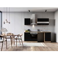 Küchenblock Merle m. Geräten Schwarz - Edelstahlfarben/Eichefarben, Basics, Glas/Holzwerkstoff (220cm) - Respekta