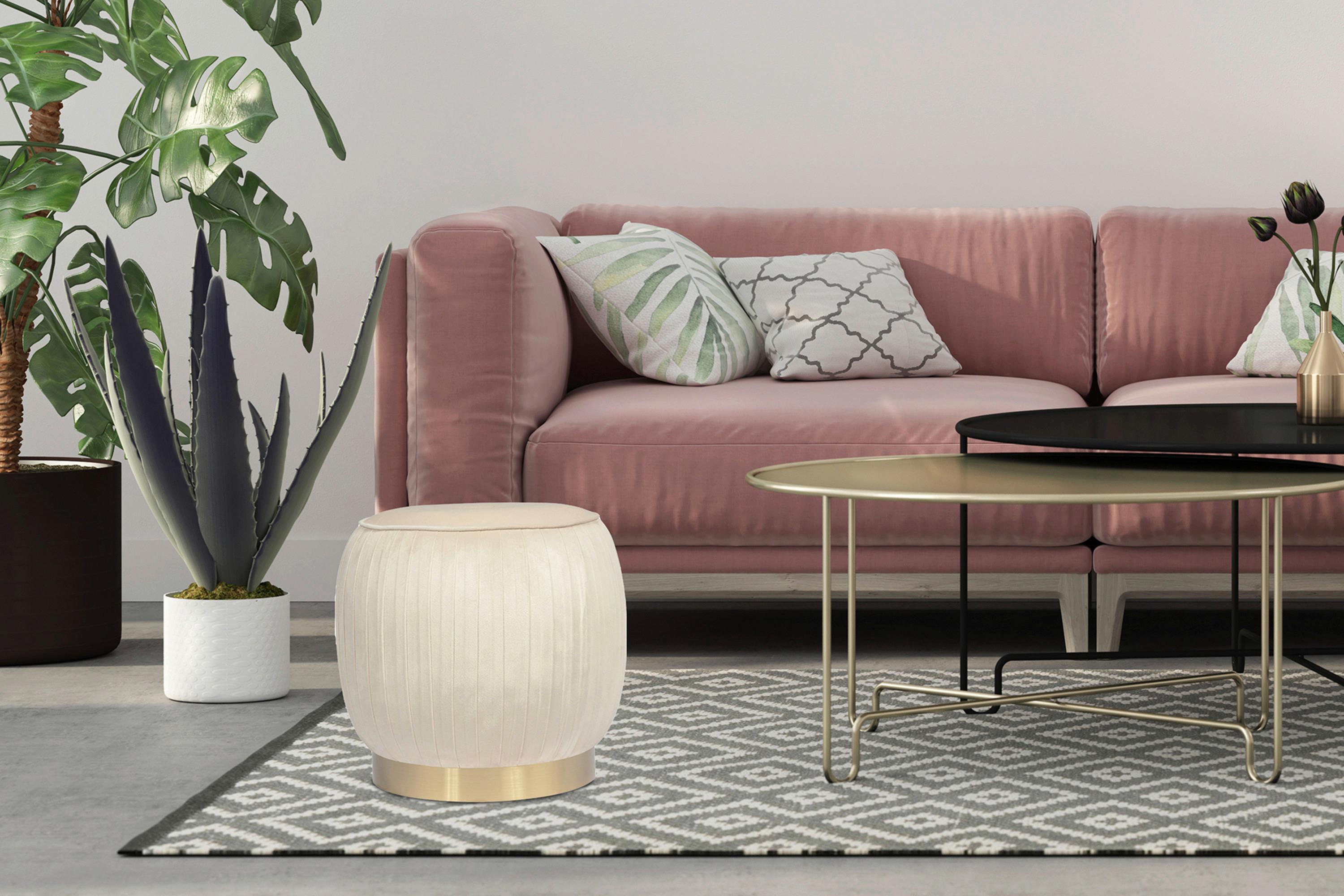 HOCKER LYLA 125 - Goldfarben/Creme, Design, Kunststoff/Metall (43/42/43cm) - Kayoom