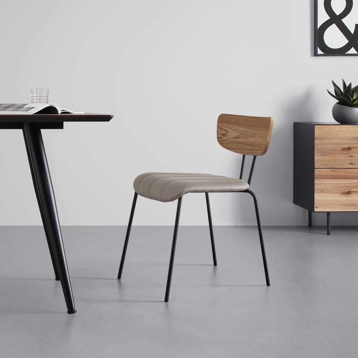 Stuhl Cera Taupe Lederlook Gepolstert - Taupe/Hellbraun, MODERN, Holz/Textil (42/78/54cm) - Bessagi Home