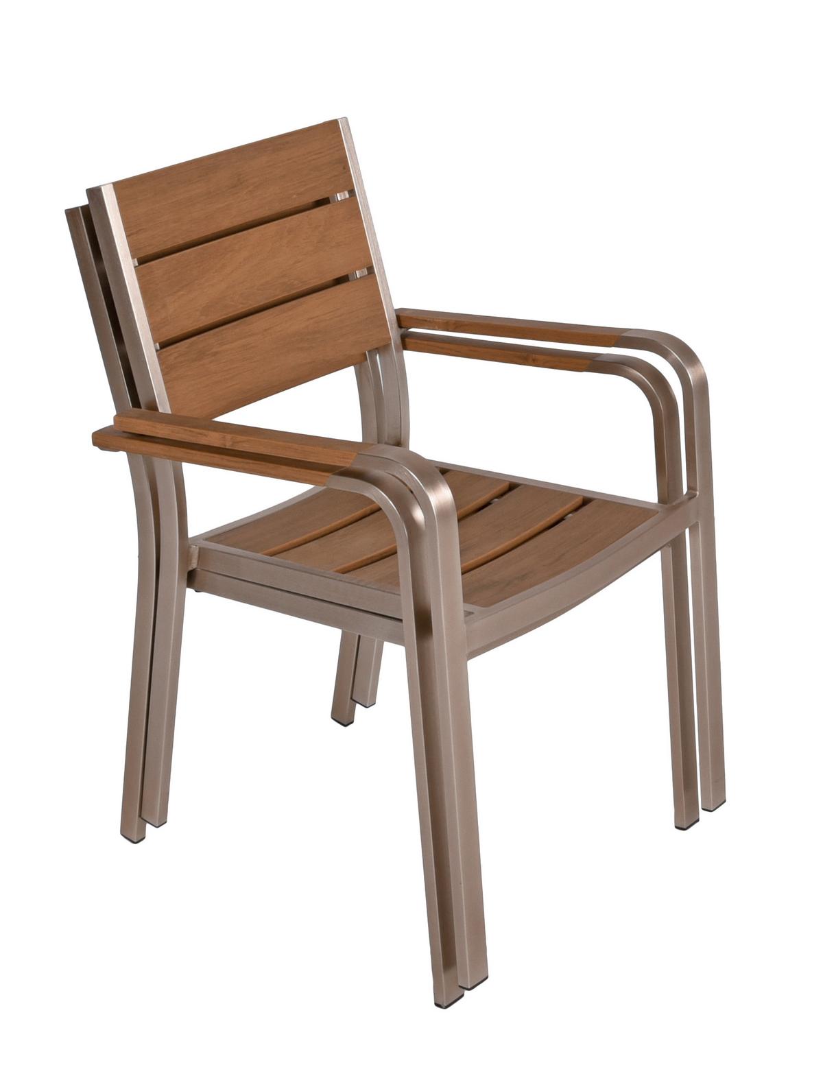 Gartenstuhl-Set Florence Teak/Champagner 2er-Set - Champagner/Teakfarben, Basics, Kunststoff/Metall (55/85/60cm) - Gardenson