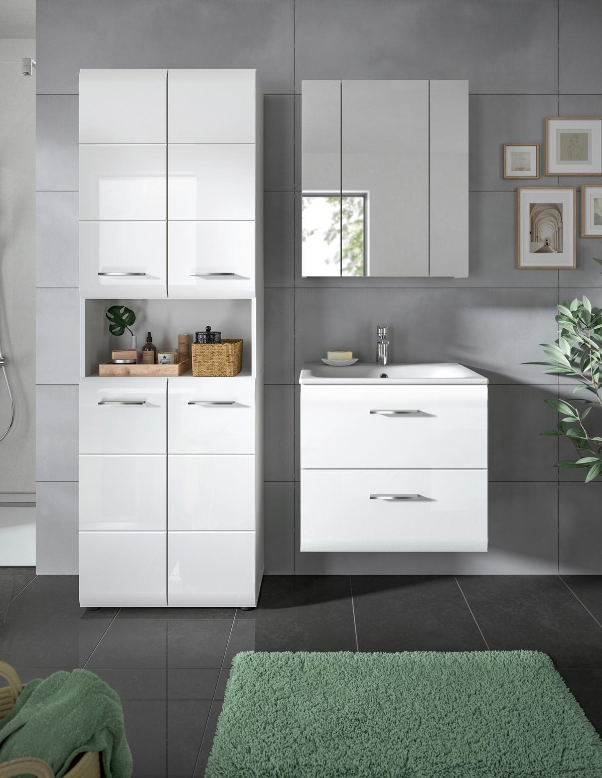 Badezimmer Ice 4-tlg. ca. 120 cm Weiß - Weiß Hochglanz/Silberfarben, MODERN, Keramik/Holzwerkstoff (120cm) - MID.YOU