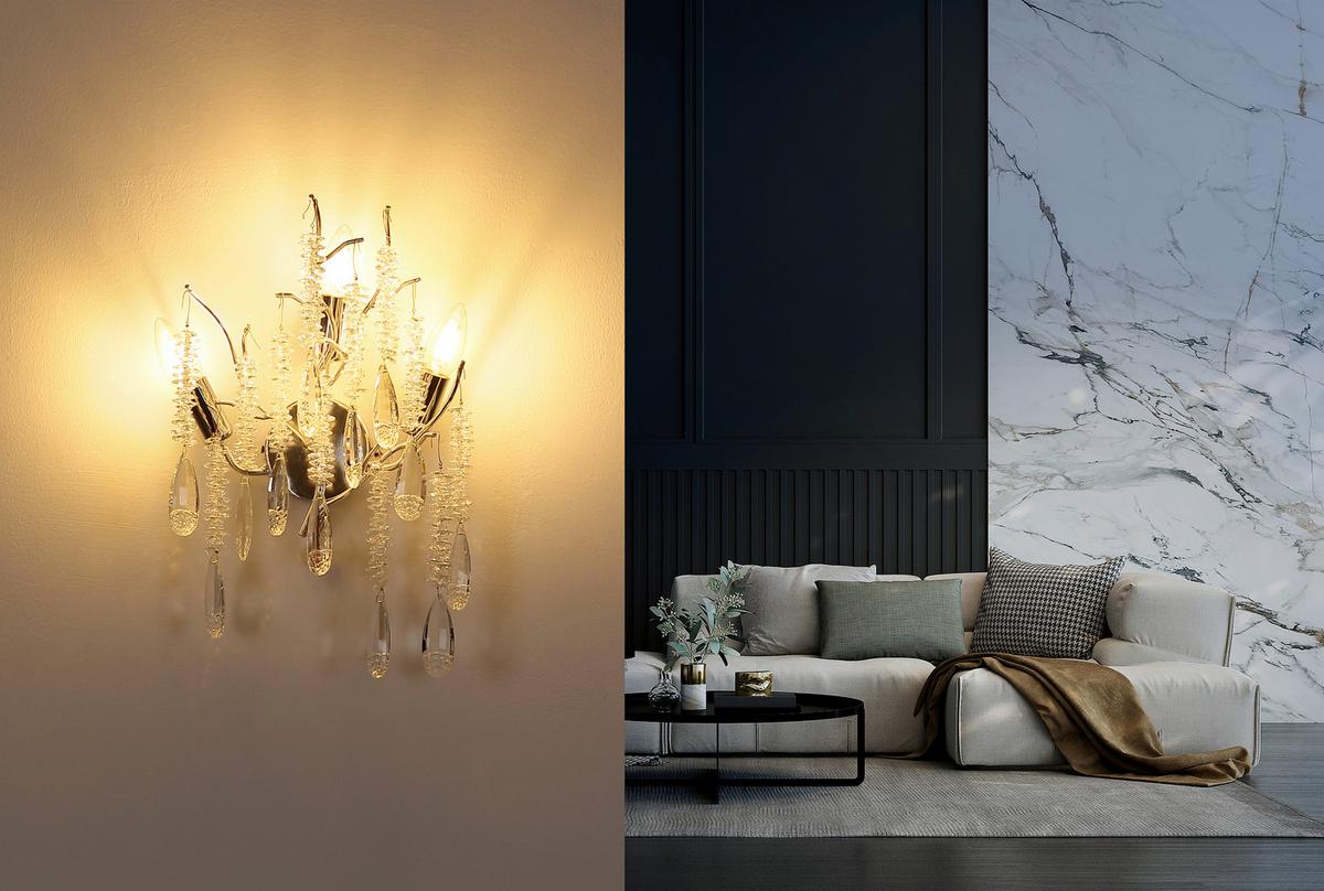 Zidna Svjetiljka Kinga - srebrne boje/prozirno, Konvencionalno, staklo/metal (35/47cm) - Globo