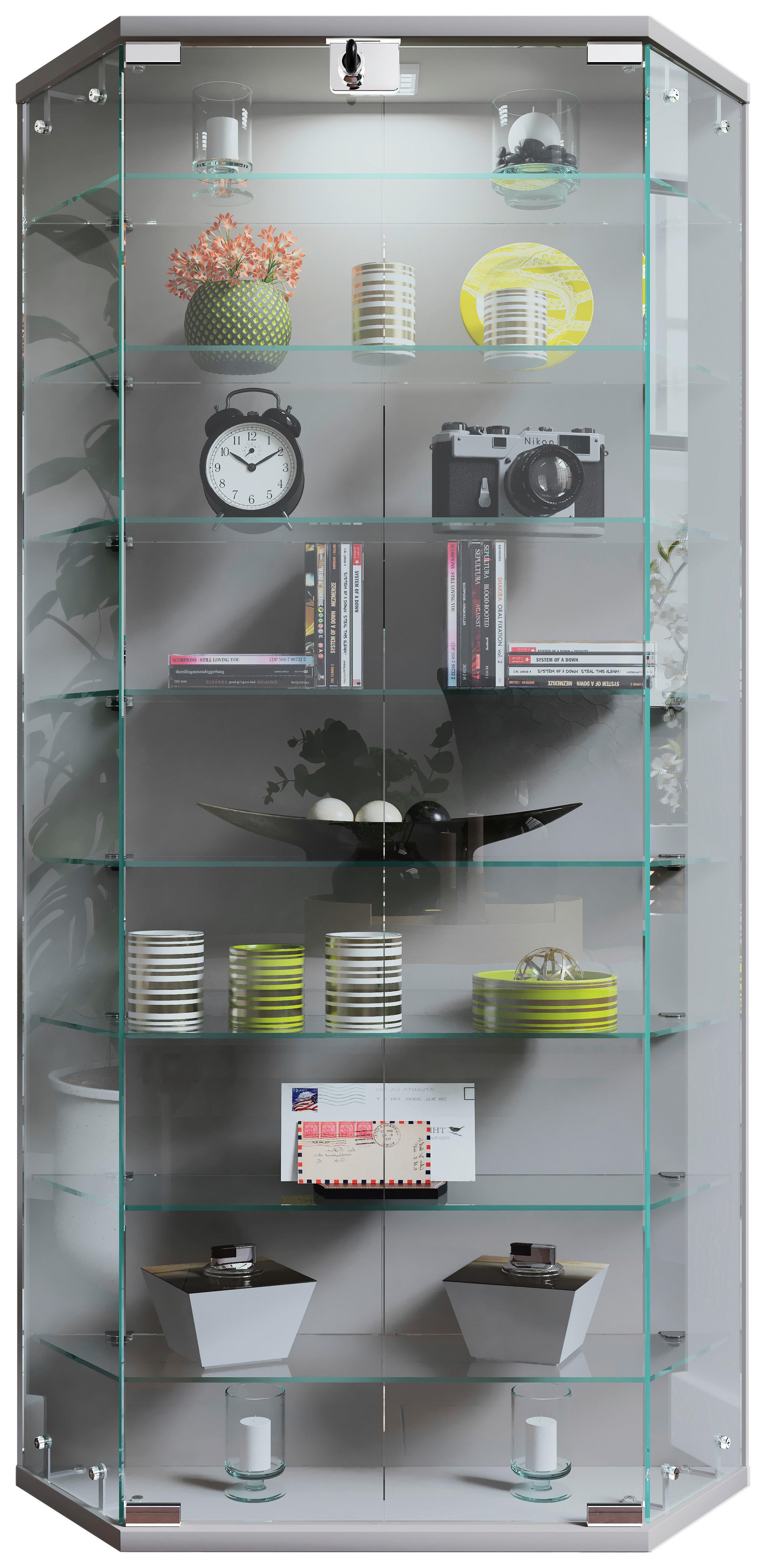 Vitrina Benila Xl, Srebrna - srebrne barve/prosojno, Design, steklo/leseni material (83/114/17cm) - MID.YOU