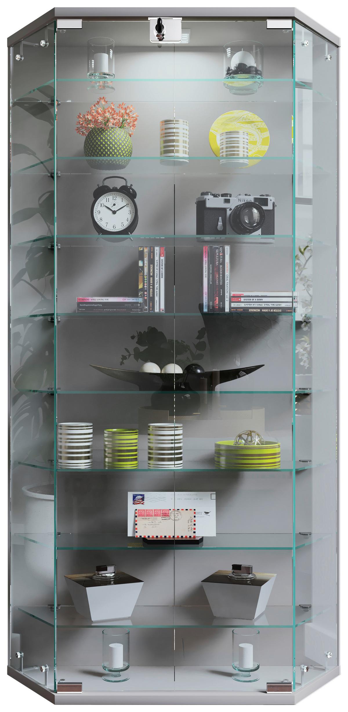 VITRINE BENILA XL - Transparent/Silberfarben, Design, Glas/Holzwerkstoff (83/114/17cm) - MID.YOU