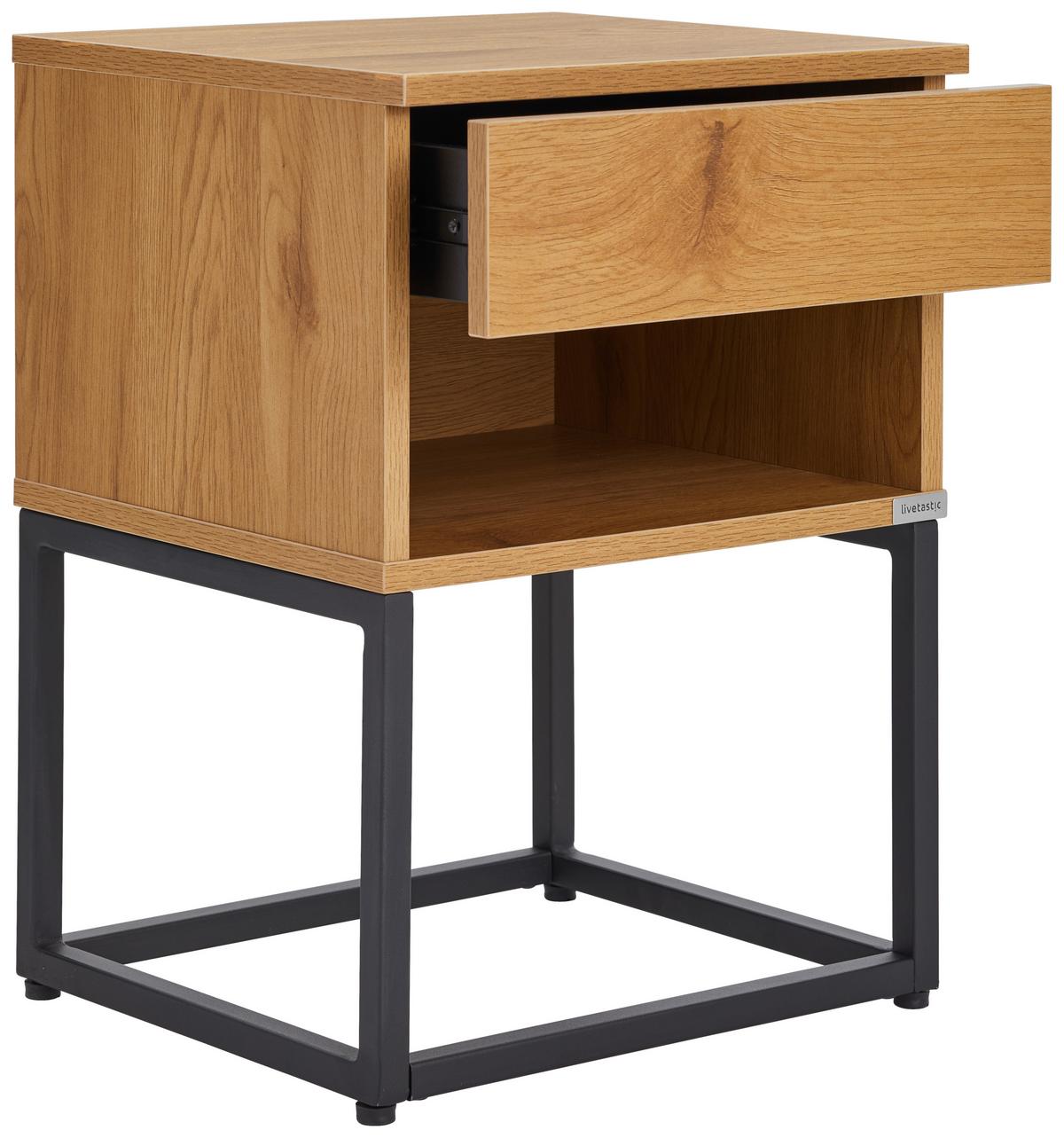 SZAFKA NOCNA AMSTERN S04 OAK - kolor dębowy/czarny, Modern, materiał drewnopochodny/metal (40/55/35cm) - Livetastic