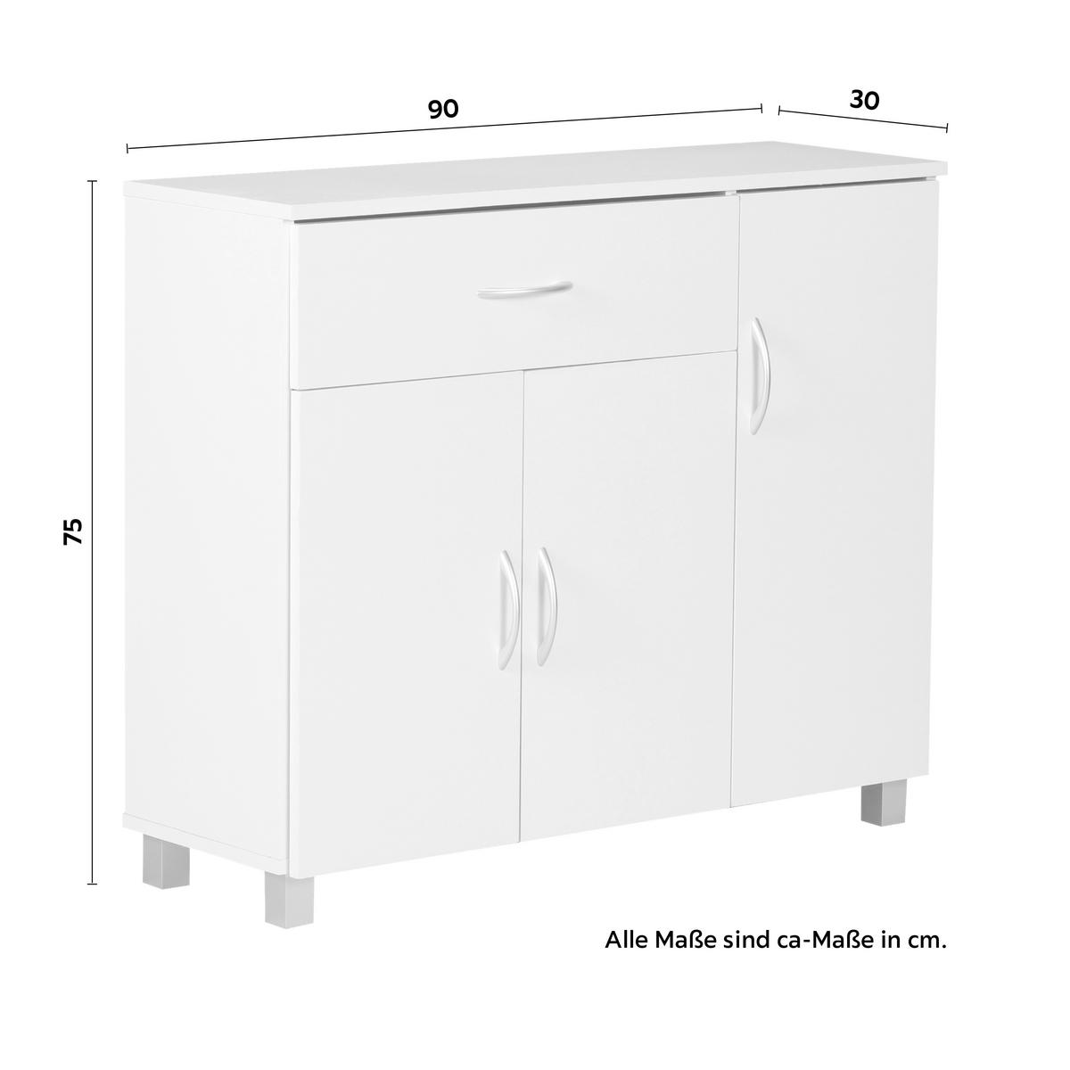 Sideboard Jarry ca. 90x75x30 cm Weiß - Alufarben/Grau, KONVENTIONELL, Holzwerkstoff (90/75/30cm) - MID.YOU