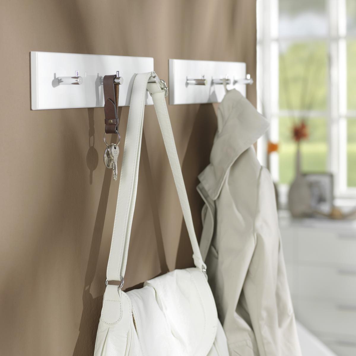 Wandgarderobe Weiss Hochglanz - Chromfarben/Weiss, Konventionell, Holzwerkstoff/Metall (34/8/5cm) - Mömax