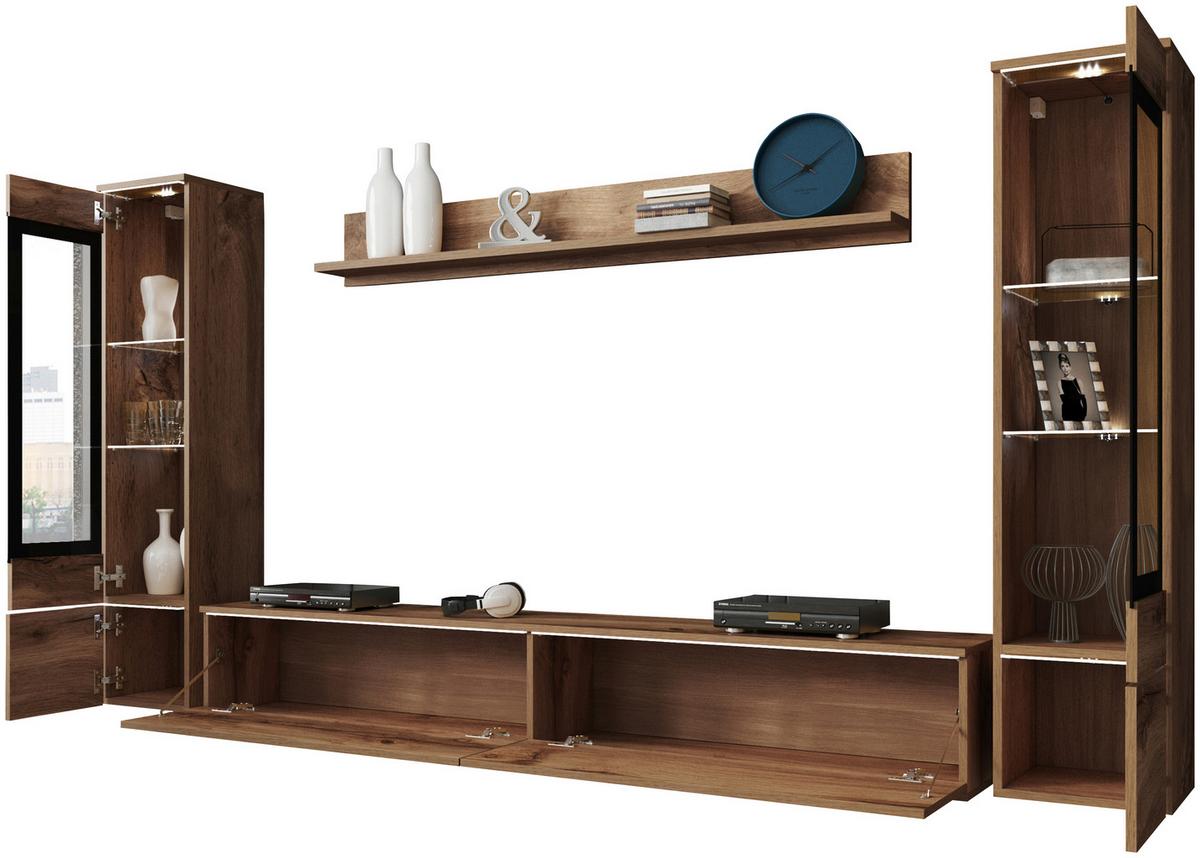 Dnevni Regal Vera, Barva Hrasta, 4-Delno, Led - hrast wotan/siva, Trendi, umetna masa/steklo (240/130/33cm) - P & B