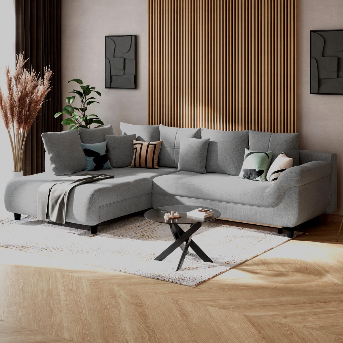 Kutna Garnitura Mendoza - plavkastosiva/crna, Konvencionalno, tekstil (197/309cm) - Modern Living