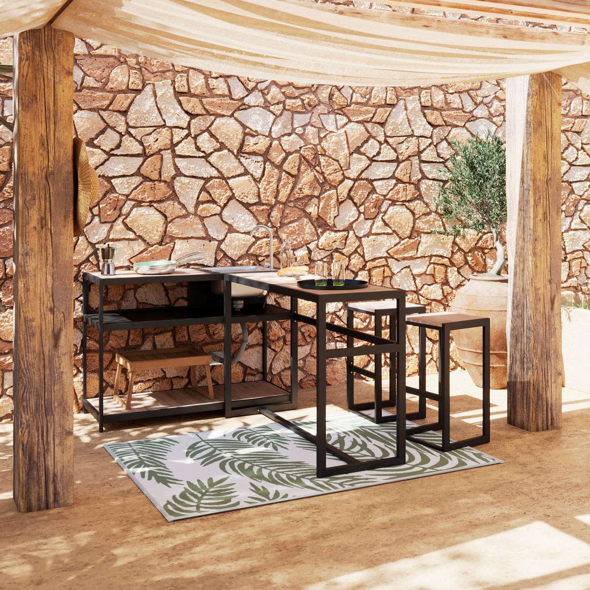 Mobilier bucătărie outdoor Delia - culoare natur/negru, Modern, plastic/metal - Bessagi Garden