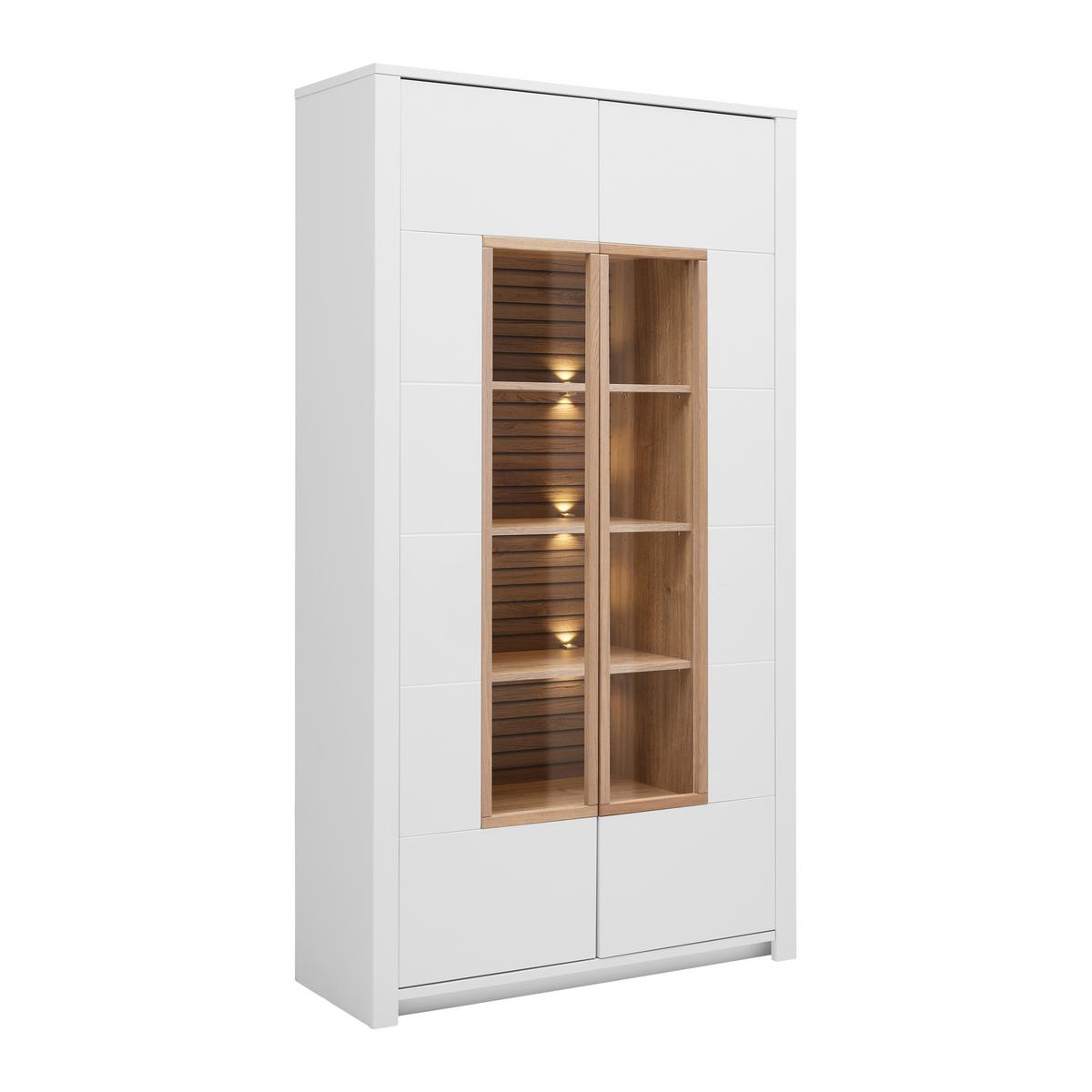 Vitrine Whitehouse 10Q8WR03 Weiss/Eichefarben - Weiss/Edelstahlfarben, Modern, Holz/Holzwerkstoff (112/202/41cm) - Premium Living