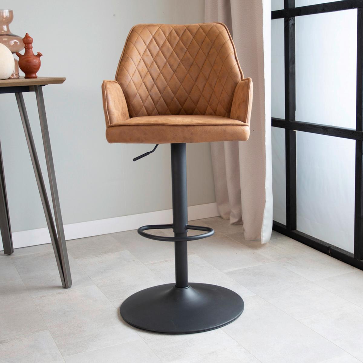 Barhocker Donny ca. 42x114 cm Cognac - Cognac/Schwarz, KONVENTIONELL, Textil/Metall (42/114/52cm) - MID.YOU