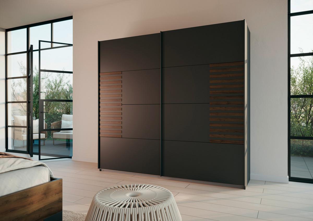 Omara Z Drsnimi Vrati Barea, Temno Siva - temno siva/siva, Moderno, kovina/leseni material (226/210/62cm) - Rauch Möbel