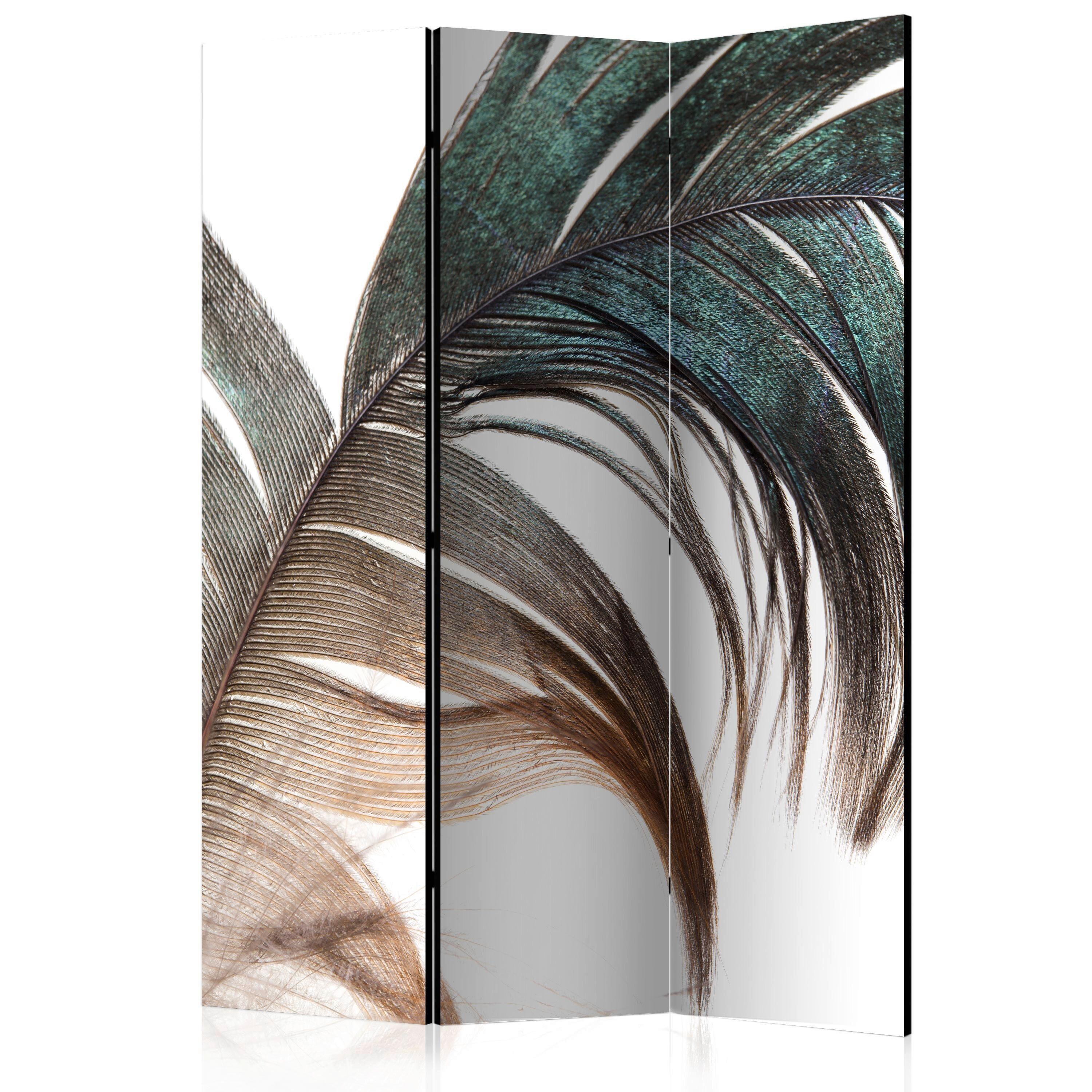 Paravent Beautiful Feather Mintgrün/Ecru - Ecru/Mintgrün, Basics, Holz/Textil (135/172/3cm) - artgeist