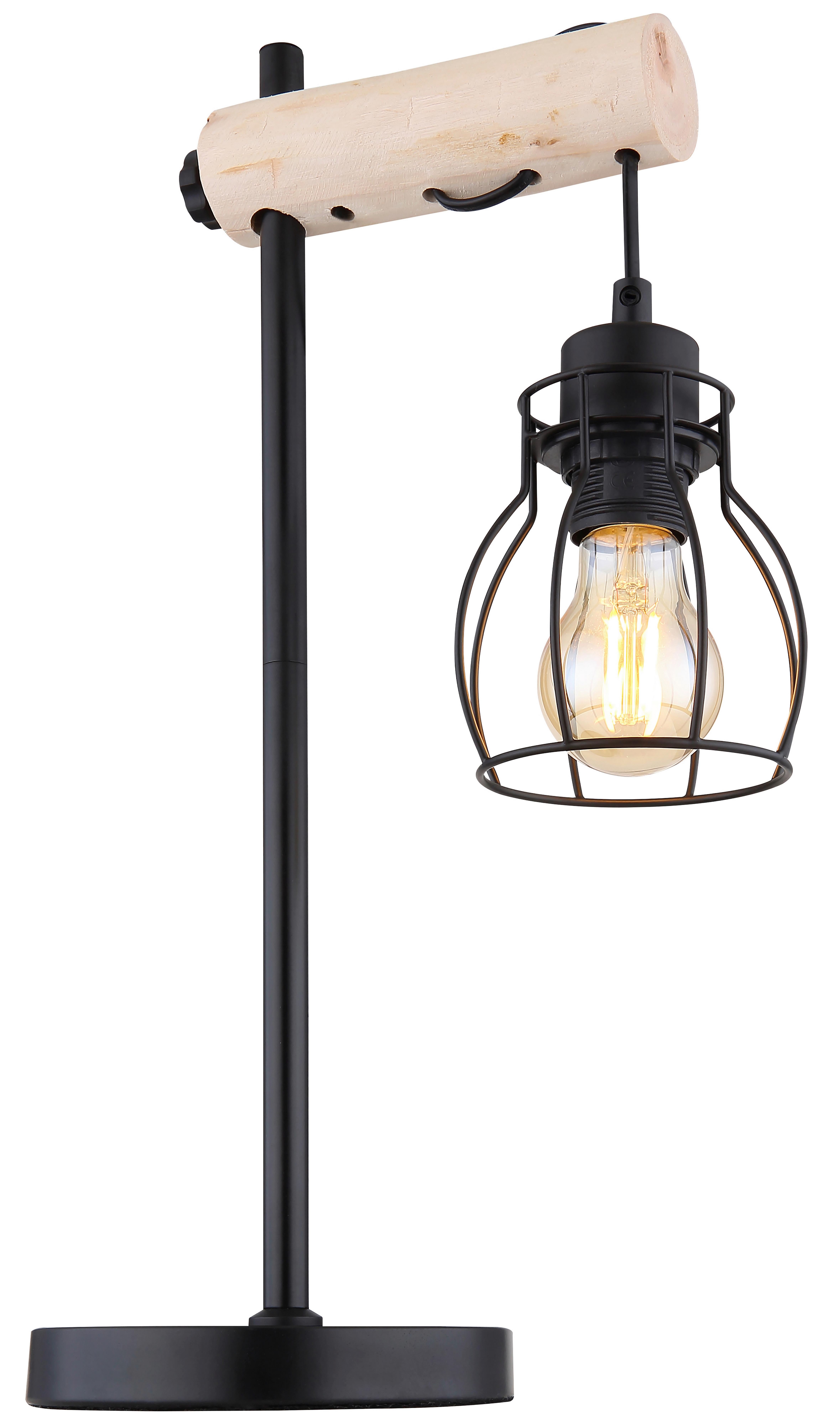 Tischleuchte AALIYAH - Schwarz/Naturfarben, Romantik / Landhaus, Holz/Kunststoff (16/48cm) - Modern Living