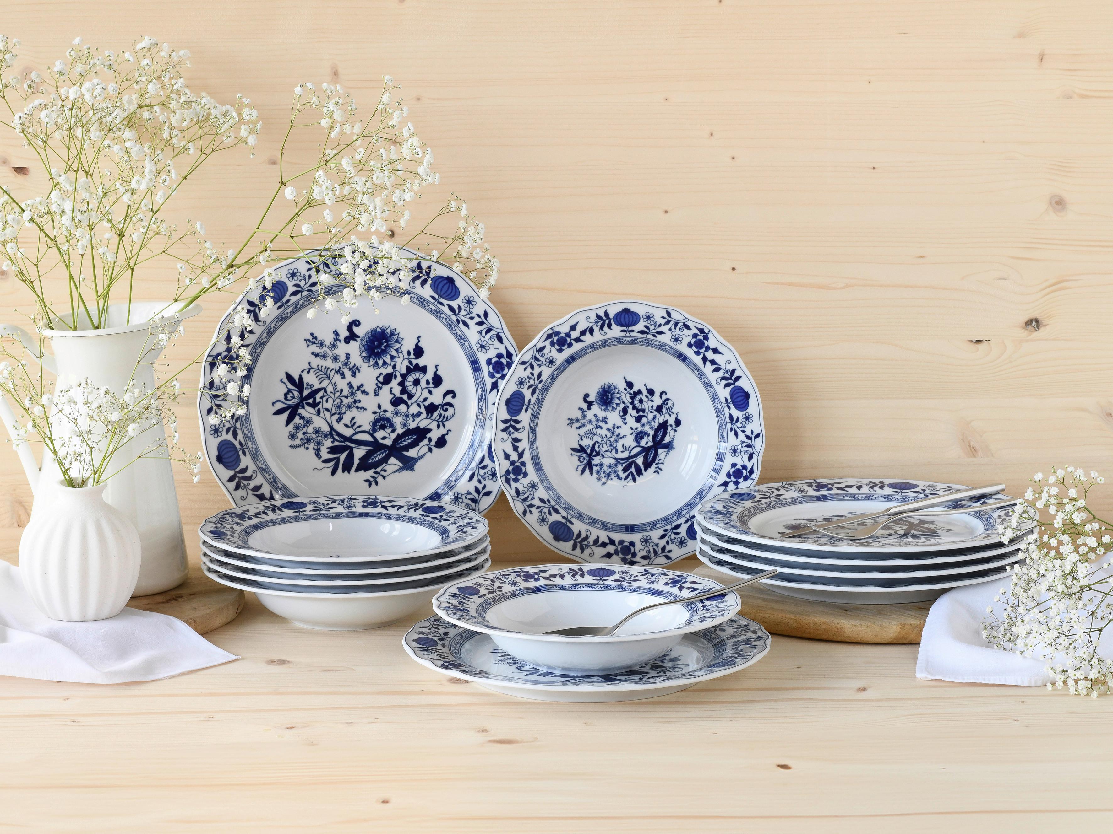 Jedilni Servis Flora, 12-Delni - modra/bela, Design, keramika - Creatable