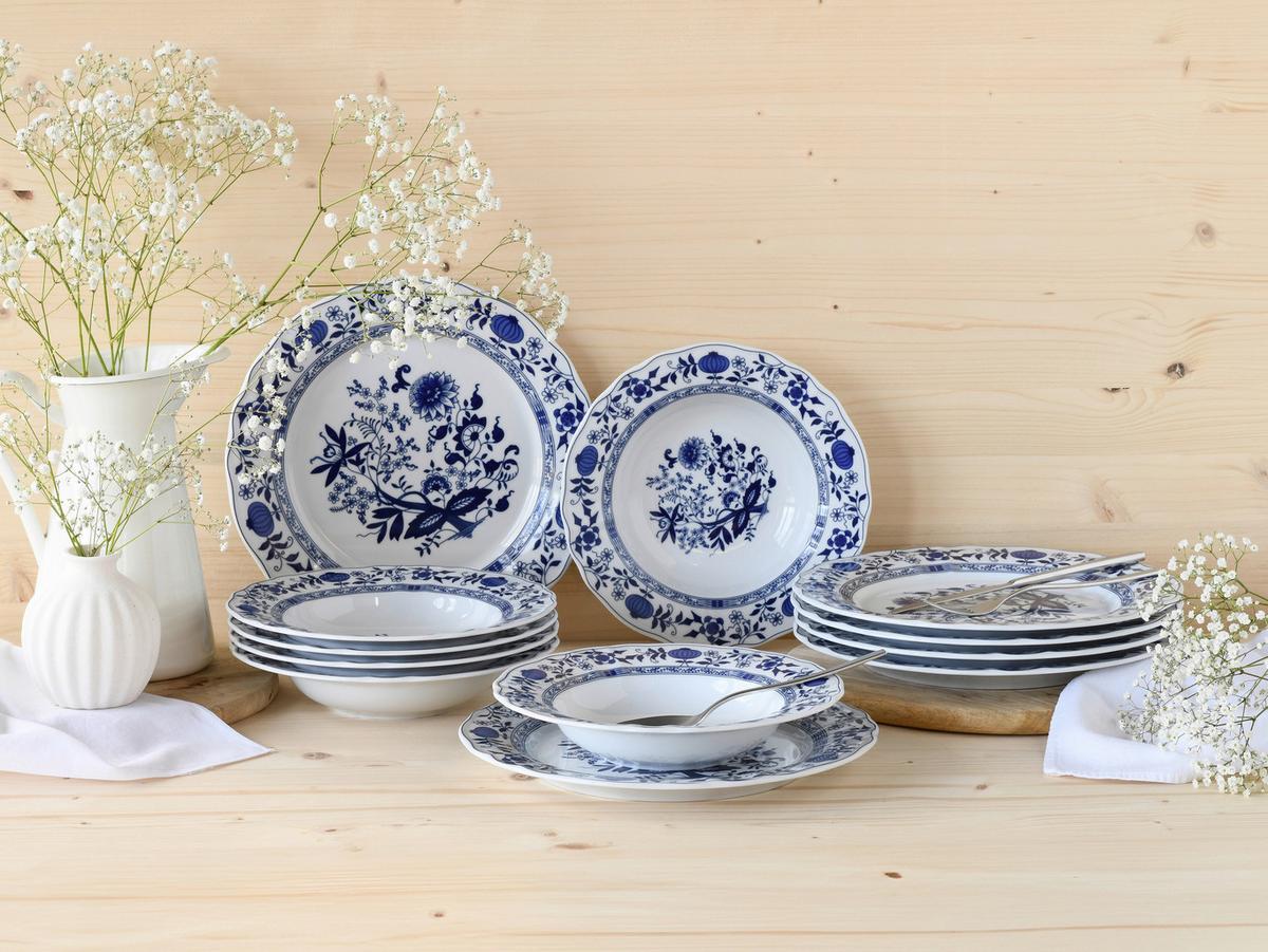 Jedilni Servis Flora, 12-Delni - modra/bela, Design, keramika - Creatable