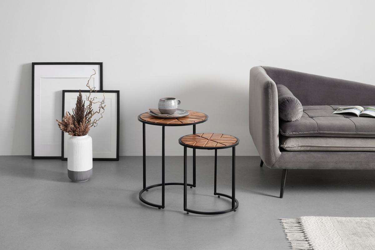 Kisasztalszett Amira - akáciaszínű/fekete, Modern, fa/fém (33-40/40-50cm) - Mömax