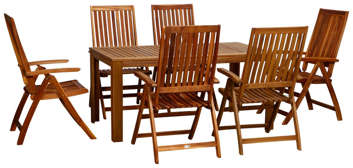 Gartenmöbel Set 7-tlg. Paleros Holz Akazie - Akaziefarben, KONVENTIONELL, Holz - Siena Garden