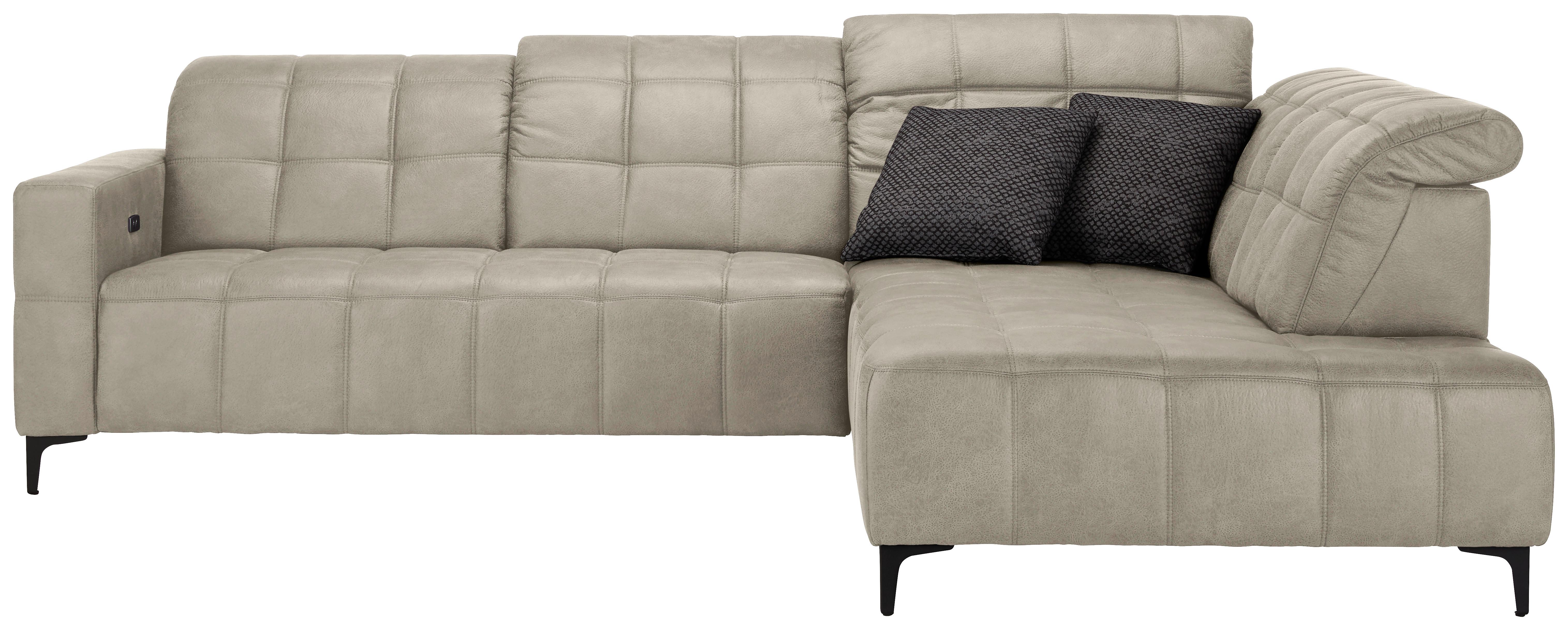 Ecksofa Panama rechts Grau - Schwarz/Grau, KONVENTIONELL, Textil/Metall (304/89-102/216cm) - Premium Living
