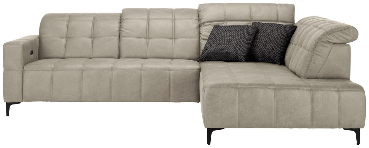 Ecksofa Panama rechts Grau - Schwarz/Grau, KONVENTIONELL, Textil/Metall (304/89-102/216cm) - Premium Living
