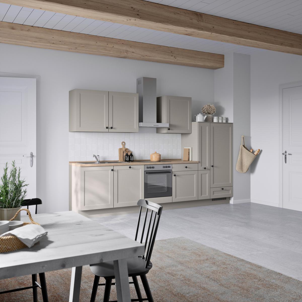 Küchenblock Cascada Low m. Geräten Grau - Eiche dunkel/Schwarz, MODERN, Holzwerkstoff/Metall (330cm) - Nobilia