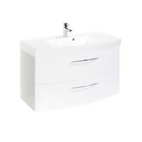 Waschtischkombi Florida Weiß/Hochglanz + Überlaufring - Chromfarben/Weiß Hochglanz, MODERN, Holzwerkstoff/Stein (100/59/50cm)