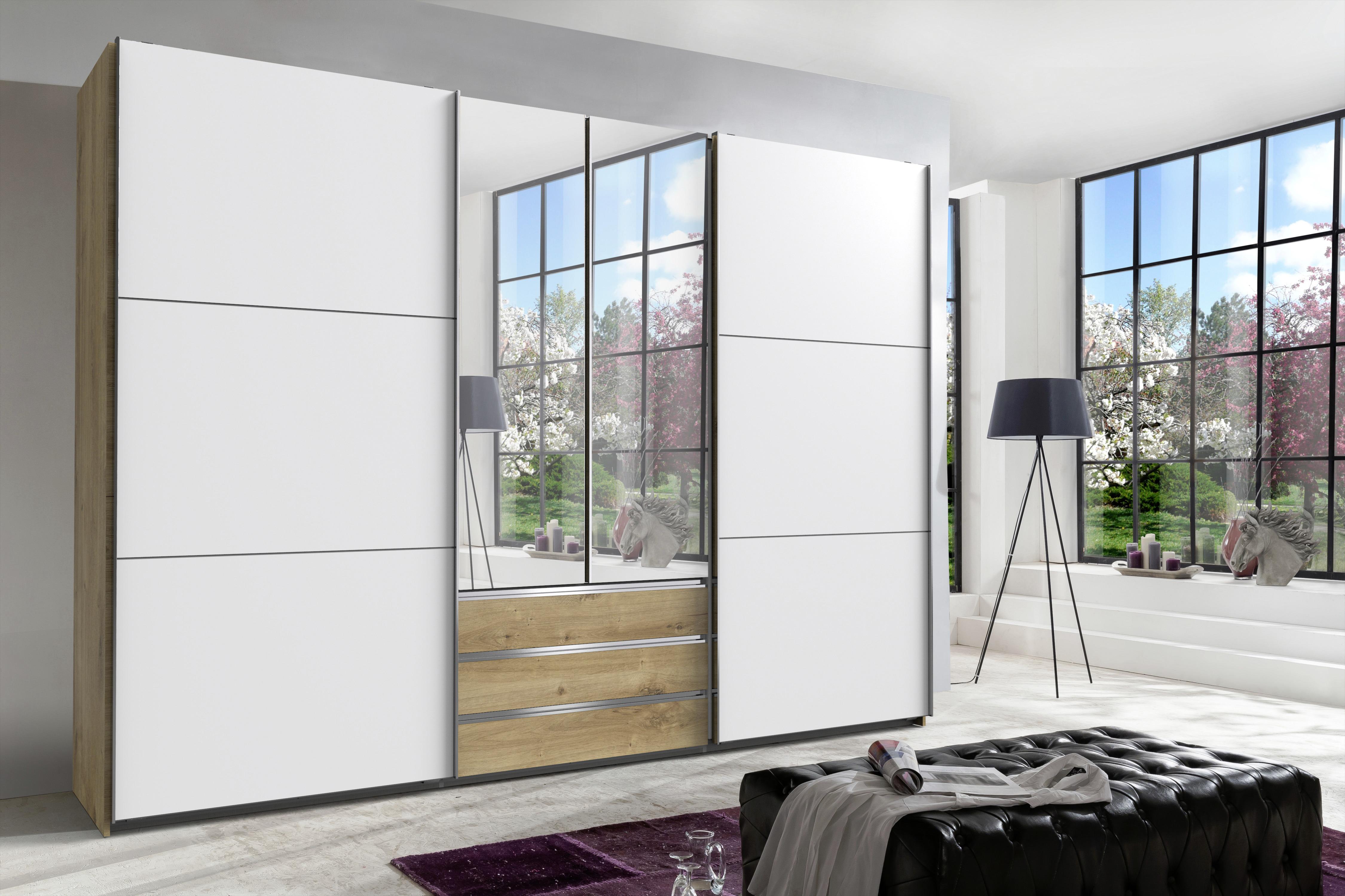 DULAP USI CULISANTE MAGIC - argintiu/alb, Modern, sticlă/material pe bază de lemn (300/216/65cm) - Premium Living