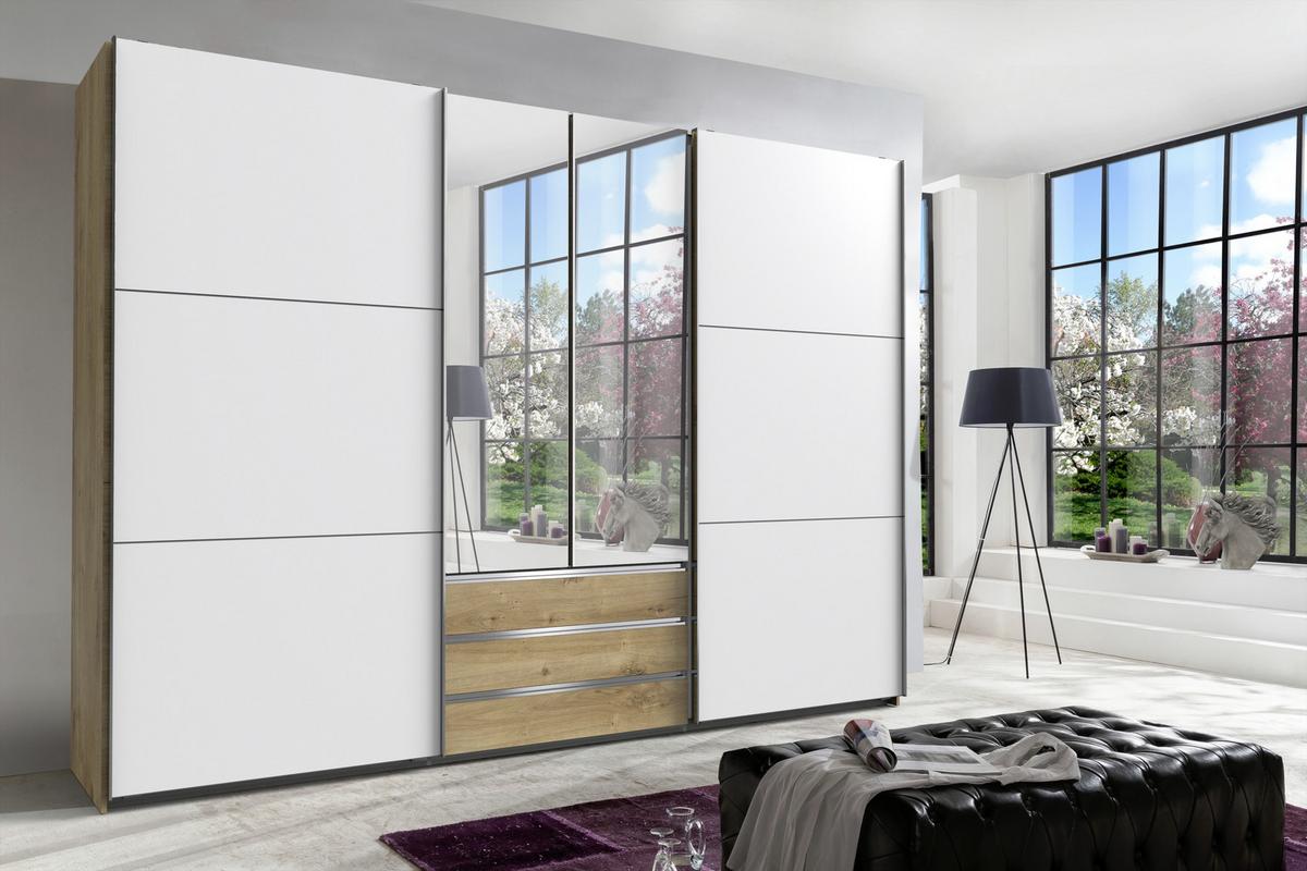 DULAP USI CULISANTE MAGIC - argintiu/alb, Modern, sticlă/material pe bază de lemn (300/216/65cm) - Premium Living