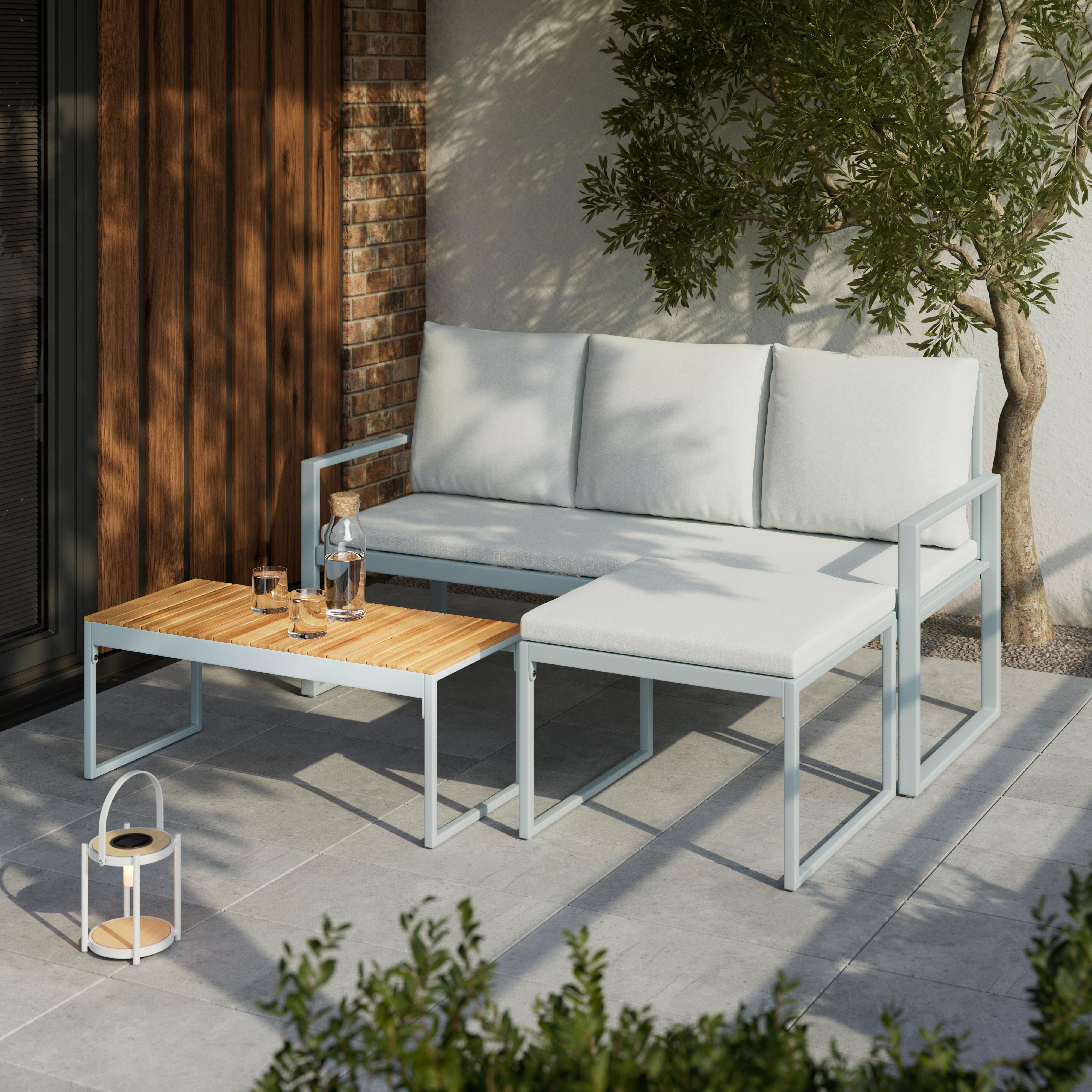 Loungegarnitur Ariella Hellgrau Outdoorstoff/Metall - Hellgrau/Akaziefarben, MODERN, Holz/Textil (160/88/65cm) - Bessagi Garden