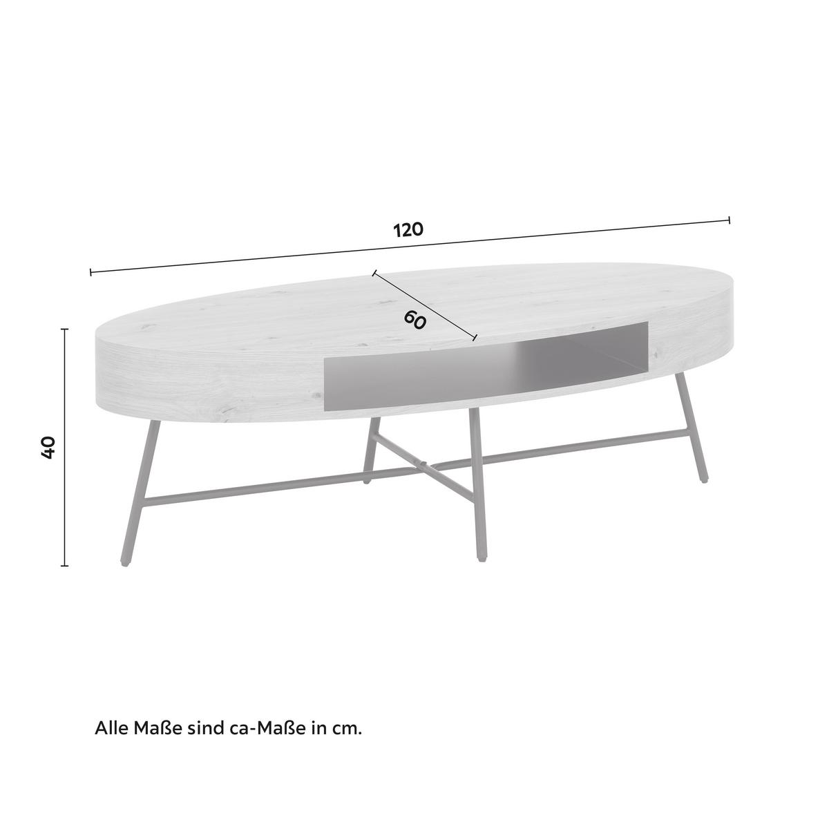Couchtisch Emilia Eichefarben MDF - Eichefarben/Schwarz, MODERN, Metall (120/60/40cm) - Bessagi Home
