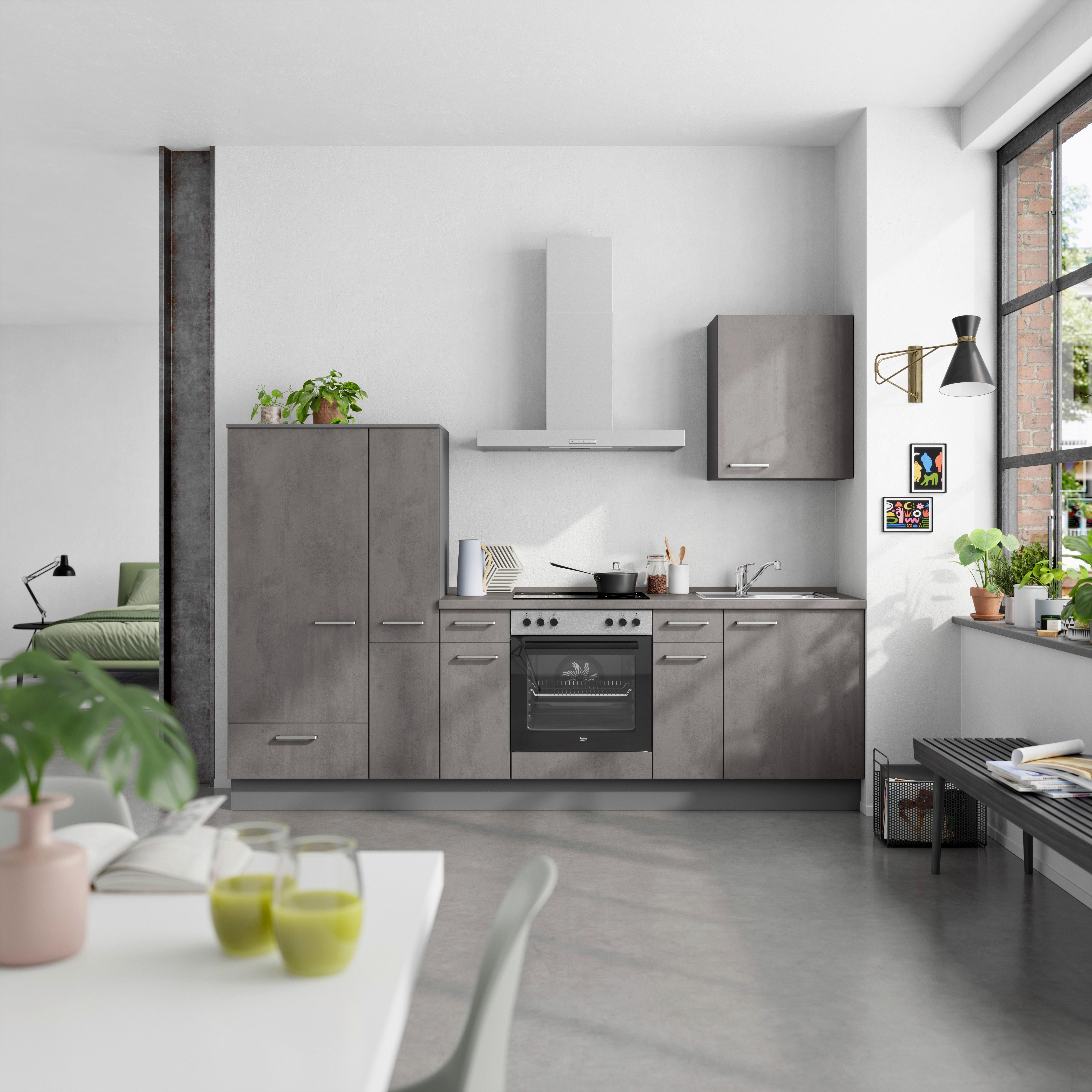 Küchenblock Riva Low m. Geräten Schieferfarben - Schieferfarben/Edelstahlfarben, MODERN, Holzwerkstoff/Metall (270cm) - Nobilia