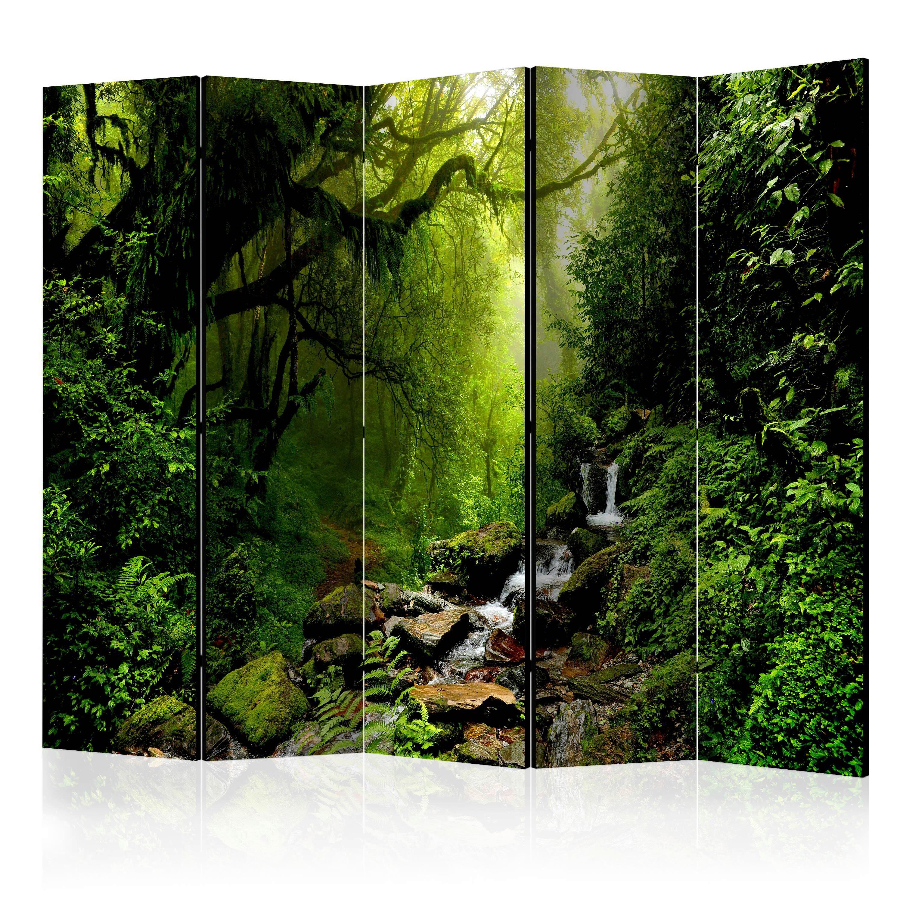 Paravan The Fairytale Forest I, 5-Delni, Akustičen - zelena/temno zelena, Basics, umetna masa/tekstil (225/172/3cm) - artgeist