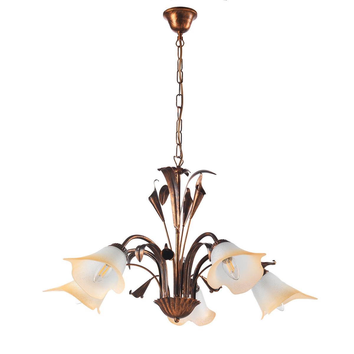 Kronleuchter Lucrezia Bronzo Bronzefarben max. 6 Watt - Bronzefarben, Natur, Glas/Metall (70/100cm)