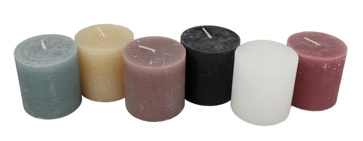 Lumânare stâlp Ruth în diferite culori - mov/alb, Romantik / Landhaus, materiale naturale/textil (10/10cm) - Premium Living