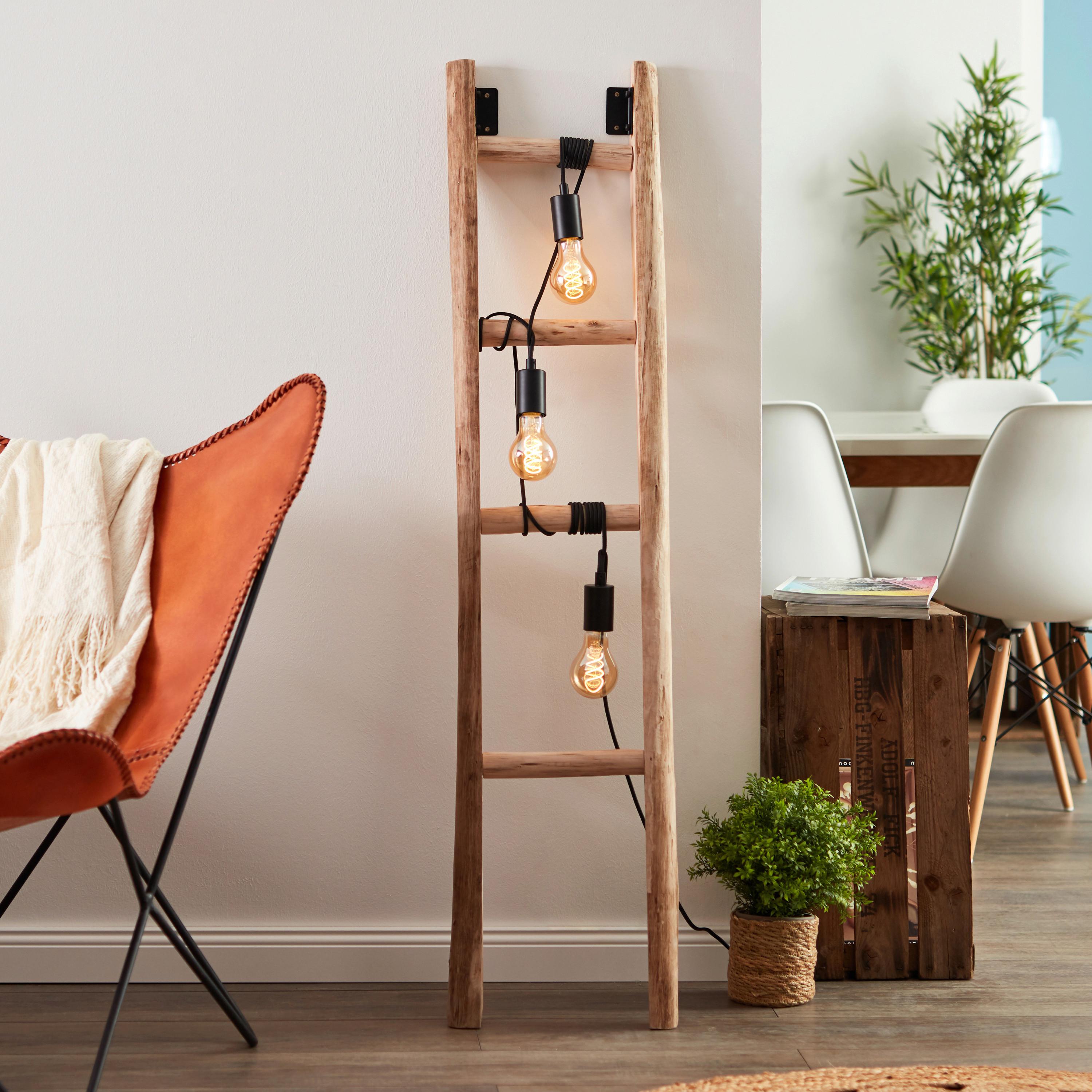 Stehleuchte Ladder Braun/Schwarz max. 14 Watt - Schwarz/Braun, LIFESTYLE, Holz/Metall (32/157,5/32cm) - Brilliant