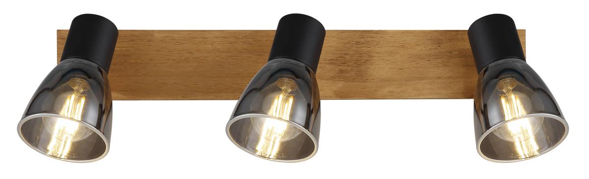 Strahler Claude in Schwarz max. 40 Watt - Dunkelbraun/Schwarz, Design, Glas/Holz (40/7/15,5cm) - Globo